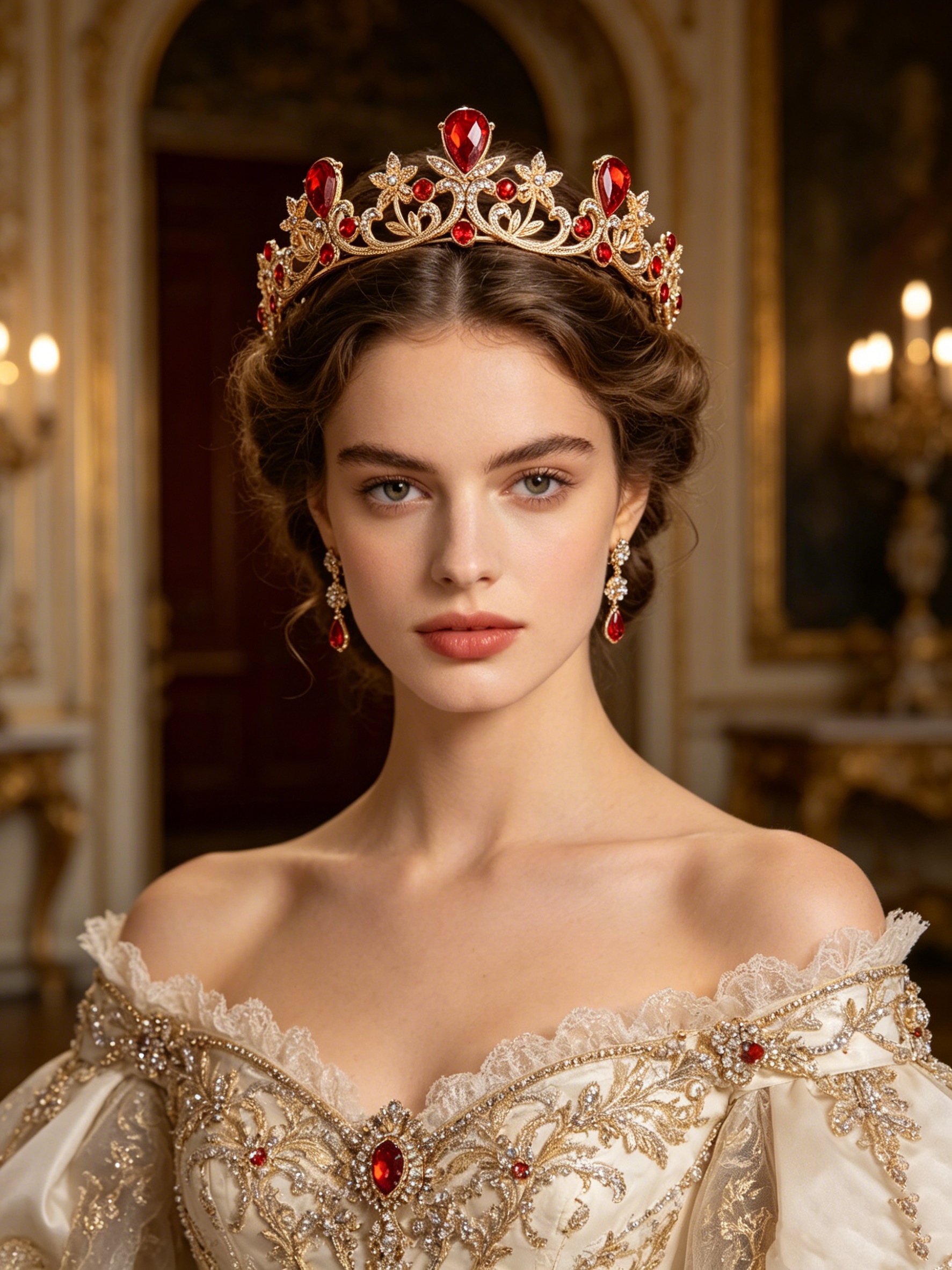 Women'S Formal Wear Wedding - Golden Rose Gold Red Diamond Crown