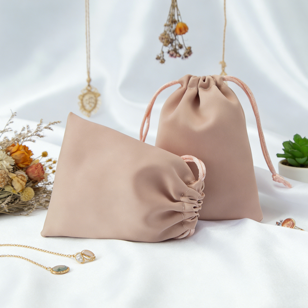 Pearl Earring Stud - Elegant Silky Satin Jewelry Bags 5Pcs