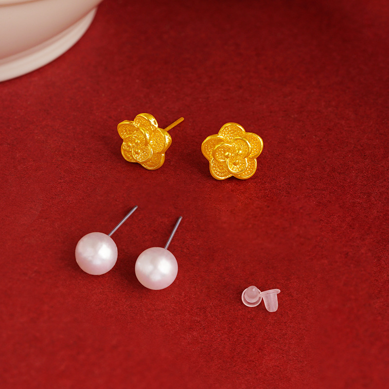 Pearl Earring Stud - Hot SaleVietnam Sand Gold Flower Stud