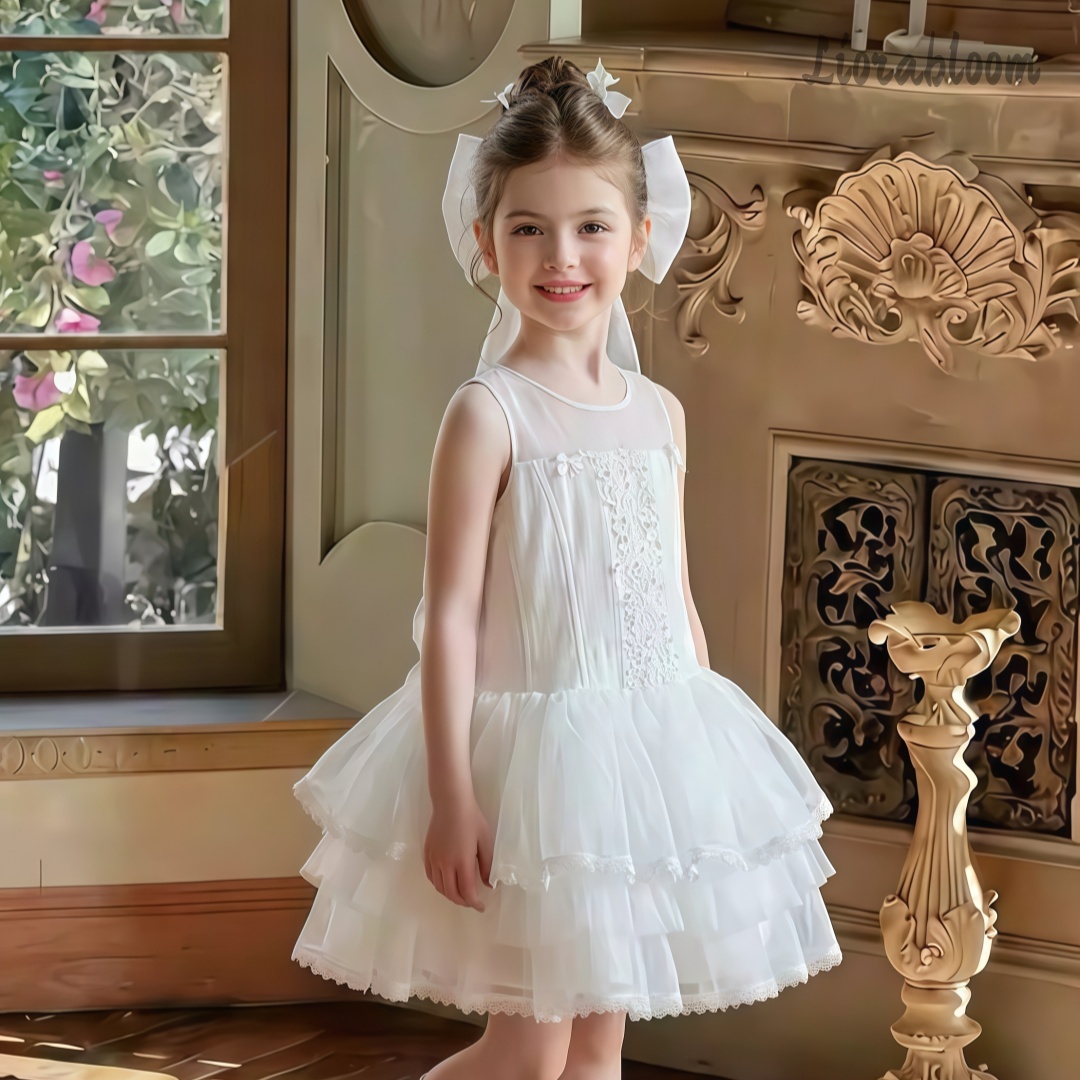 Women'S Formal Wear Wedding - Girls' White Embroidered Formal Dress Tulle