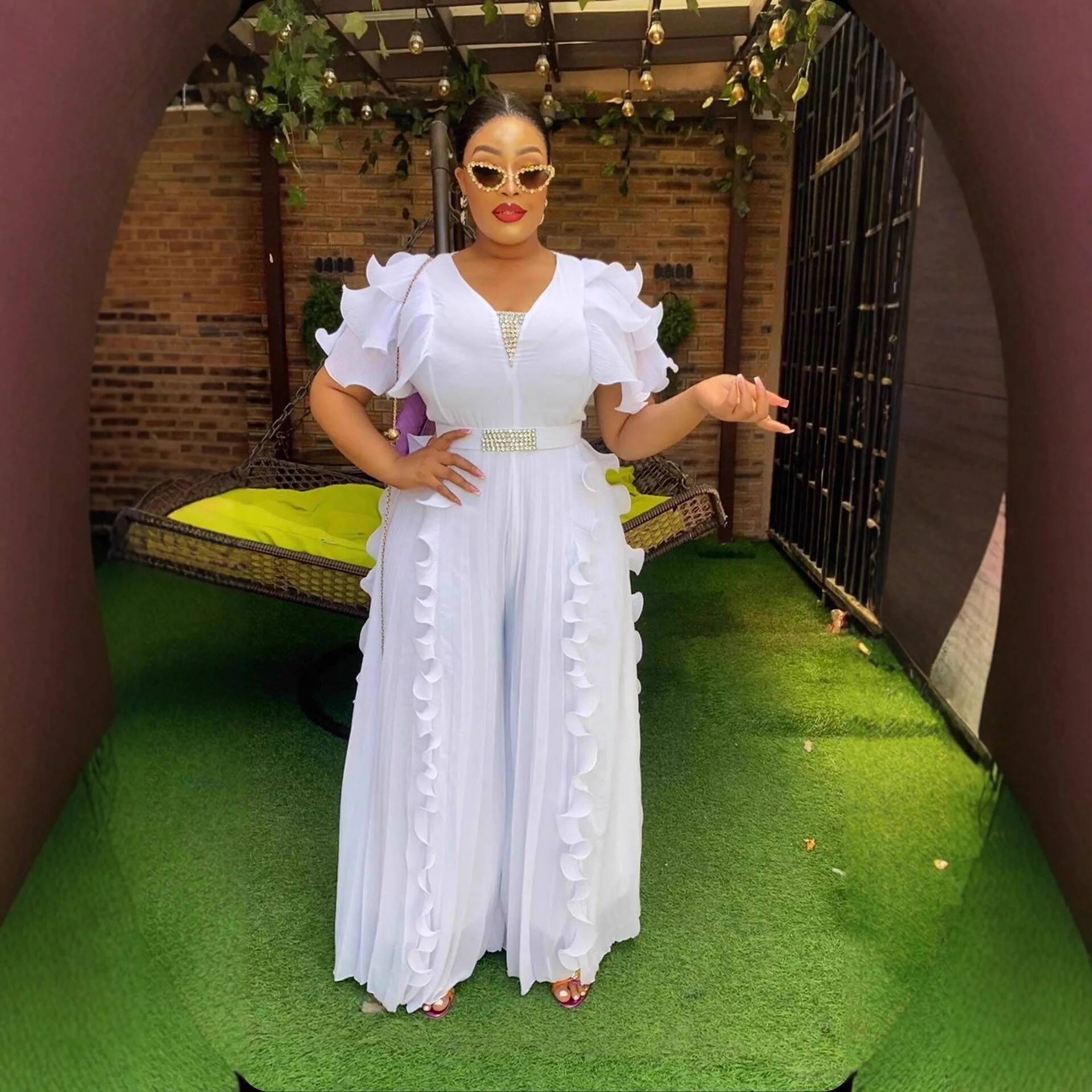 Plus Size Women's V-neck Ruffl - Women Formal Wear For Office 评论和价格
