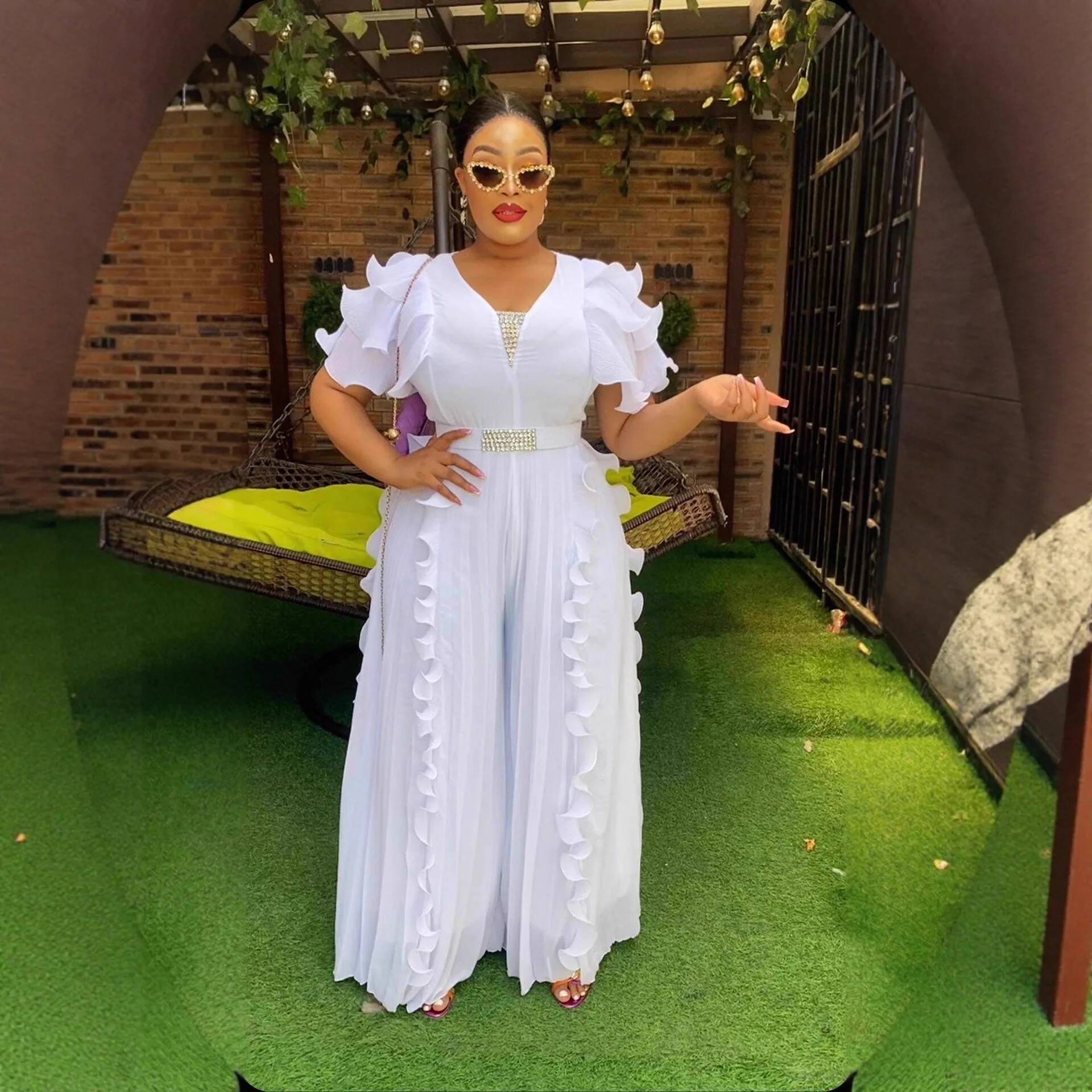 Plus Size Women's V-neck Ruffl - Women Formal Wear For Office 评论和价格
