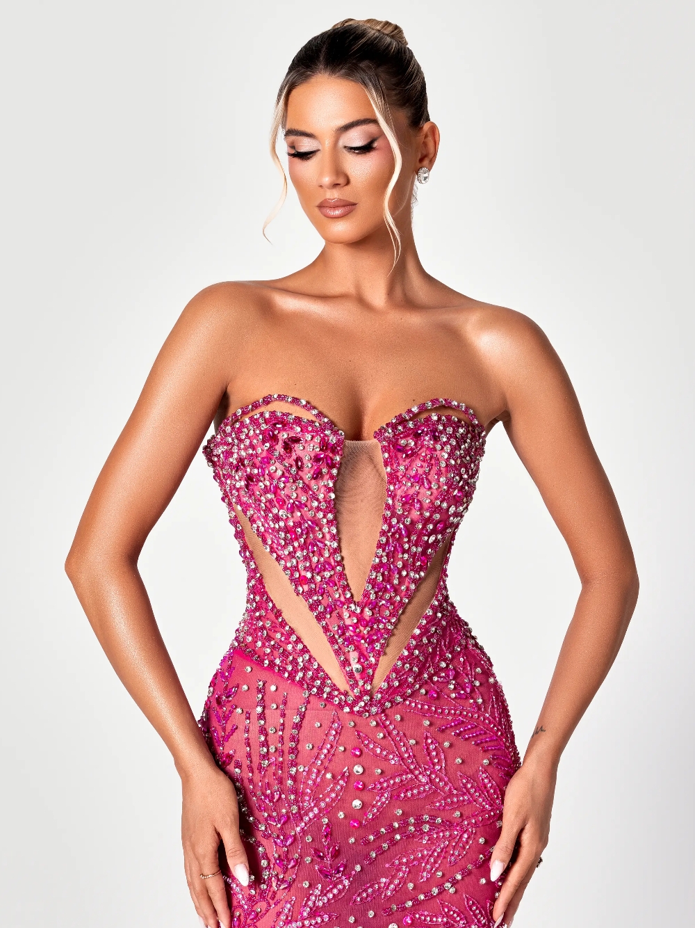 Fuchsia Cut Out Sweet Evening  - Formal Gala Wear Women 评论和价格