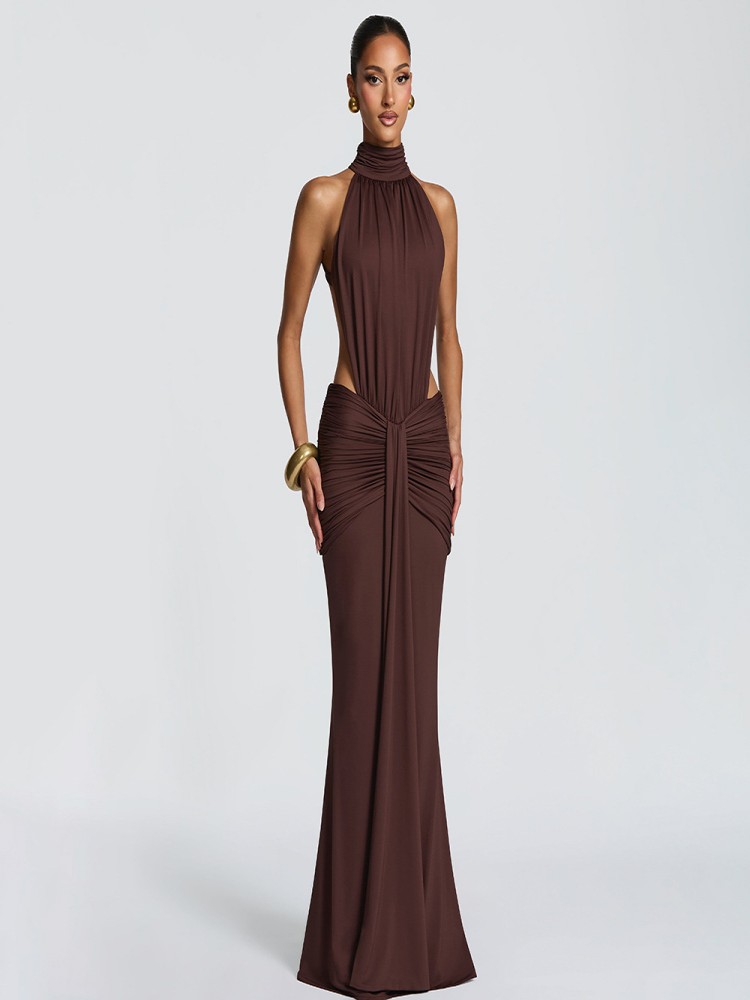 Brown high neck backless long  - Women Formal Wear Online 评论和价格