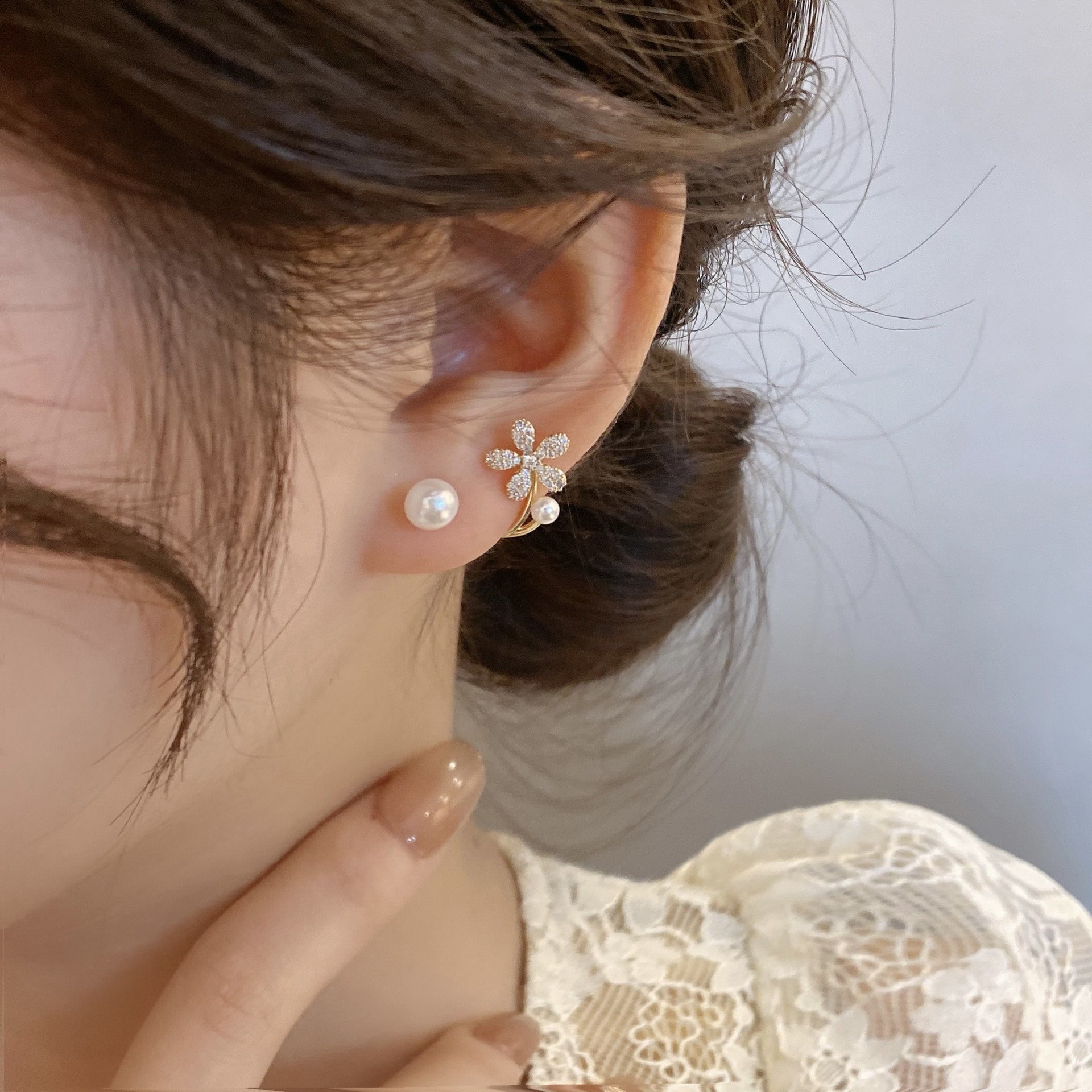 925 Silver Needle Korean Fashi - Pearl Earring Stud 评论和价格