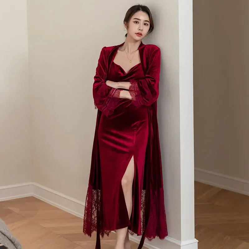 Wedding Robe Long Velvet Slip  - Women'S Formal Wear Wedding 评论和价格