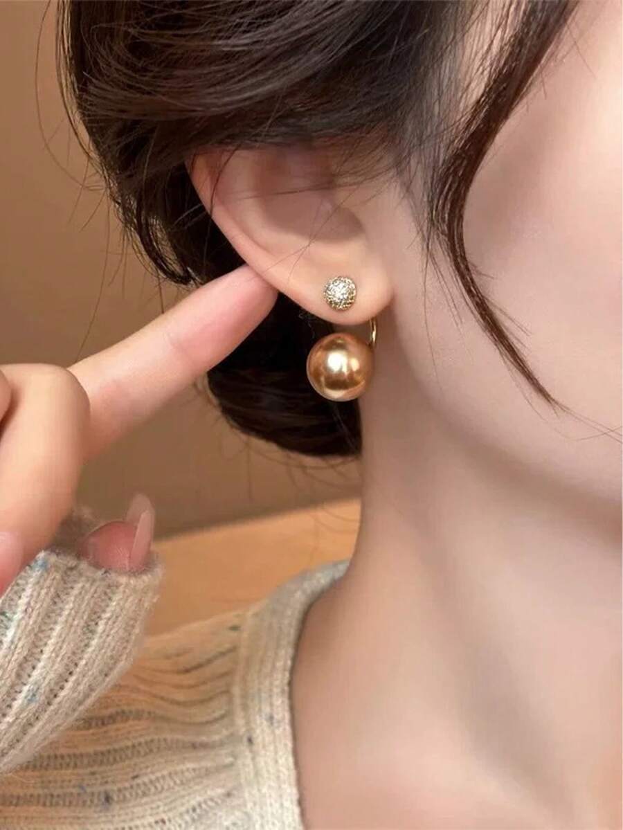 1 Pair Elegant Korean Champagn - Pearl Earring Stud 评论和价格
