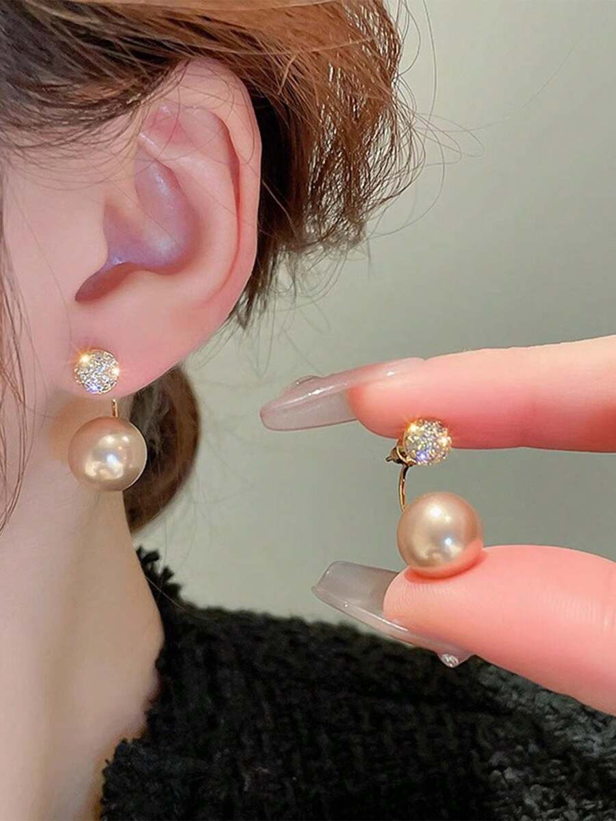 1 Pair Elegant Korean Champagn - Pearl Earring Stud 评论和价格