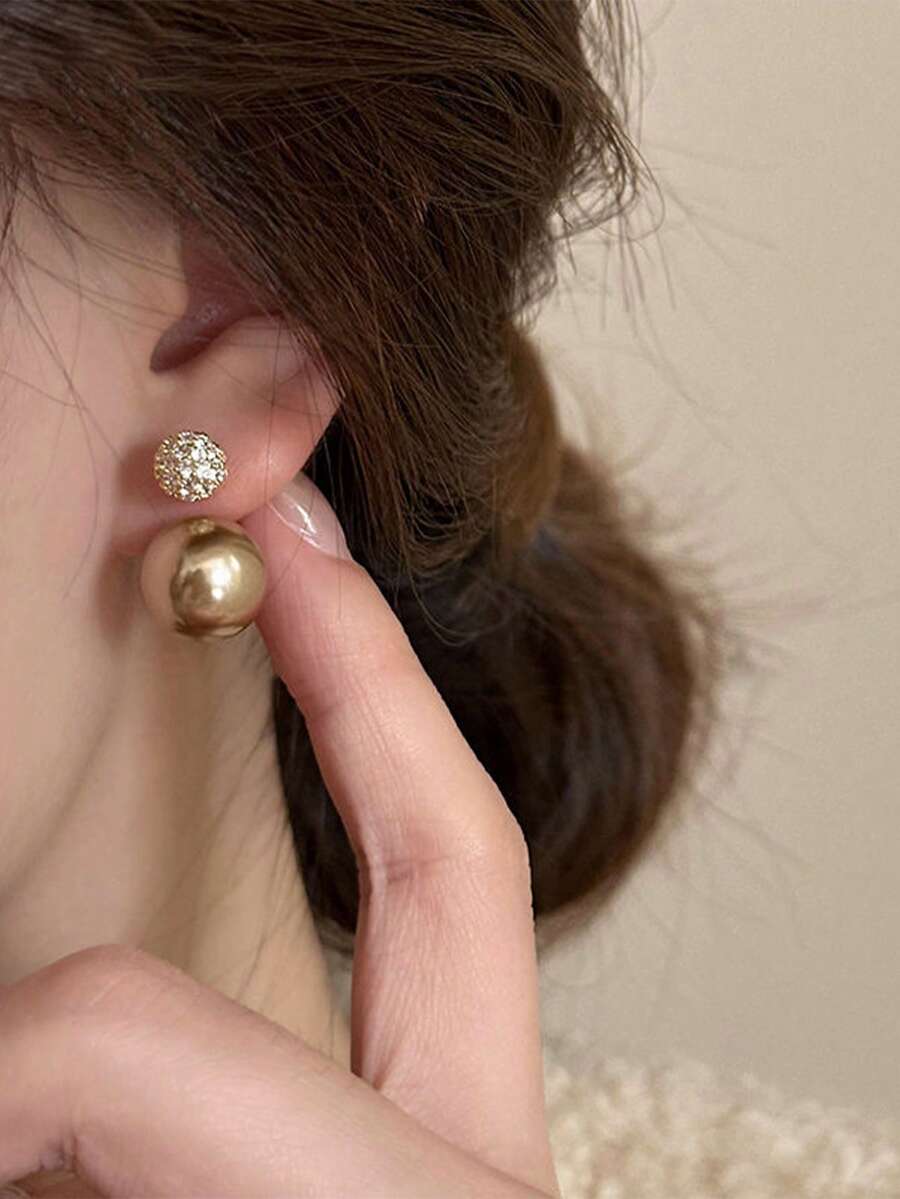 1 Pair Elegant Korean Champagn - Pearl Earring Stud 评论和价格