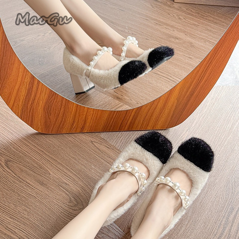 Chunky Heel Women's Furry Shoe - Women Formal Wear For Office 评论和价格